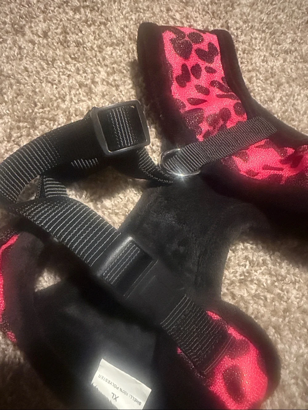 MyDog simple dog harness in pink/black animal print & faux fur (XL) EUC!